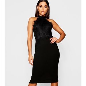 Eyelash Lace Black Midi Dress